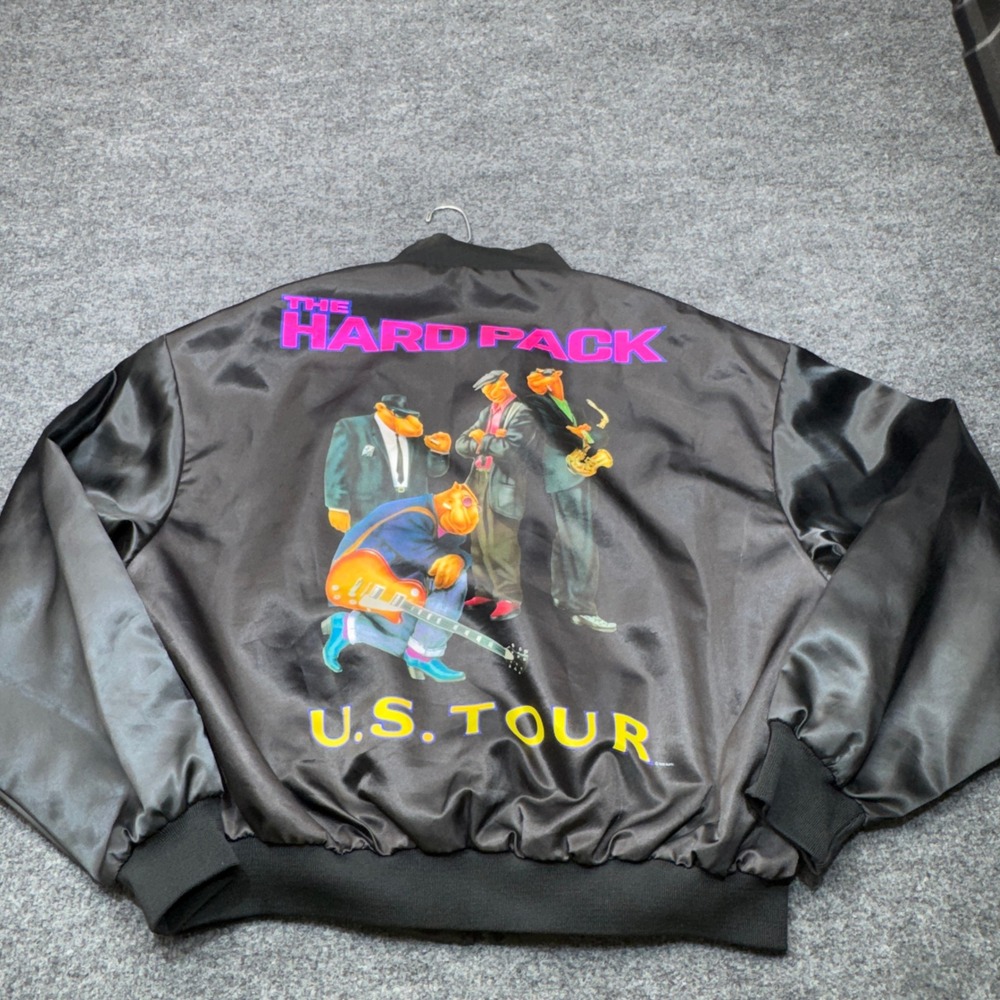 Vintage Joe Camel Bomber Jacket Mens XL Black Satin Swingster Tour 90s Hard Pack